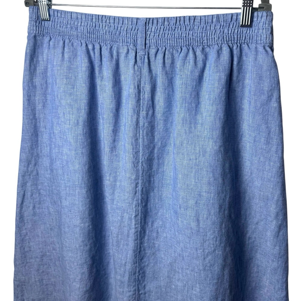 Lands' End Blue 100% Linen Button Front‎ Midi A-Line Skirt Coastal Prairie 12 - Picture 6 of 10